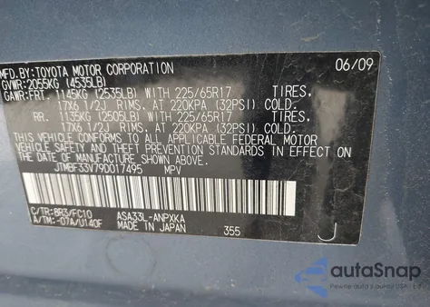 2009 Toyota Rav4 from USA, damaged, VIN JTMBF33V79D017495